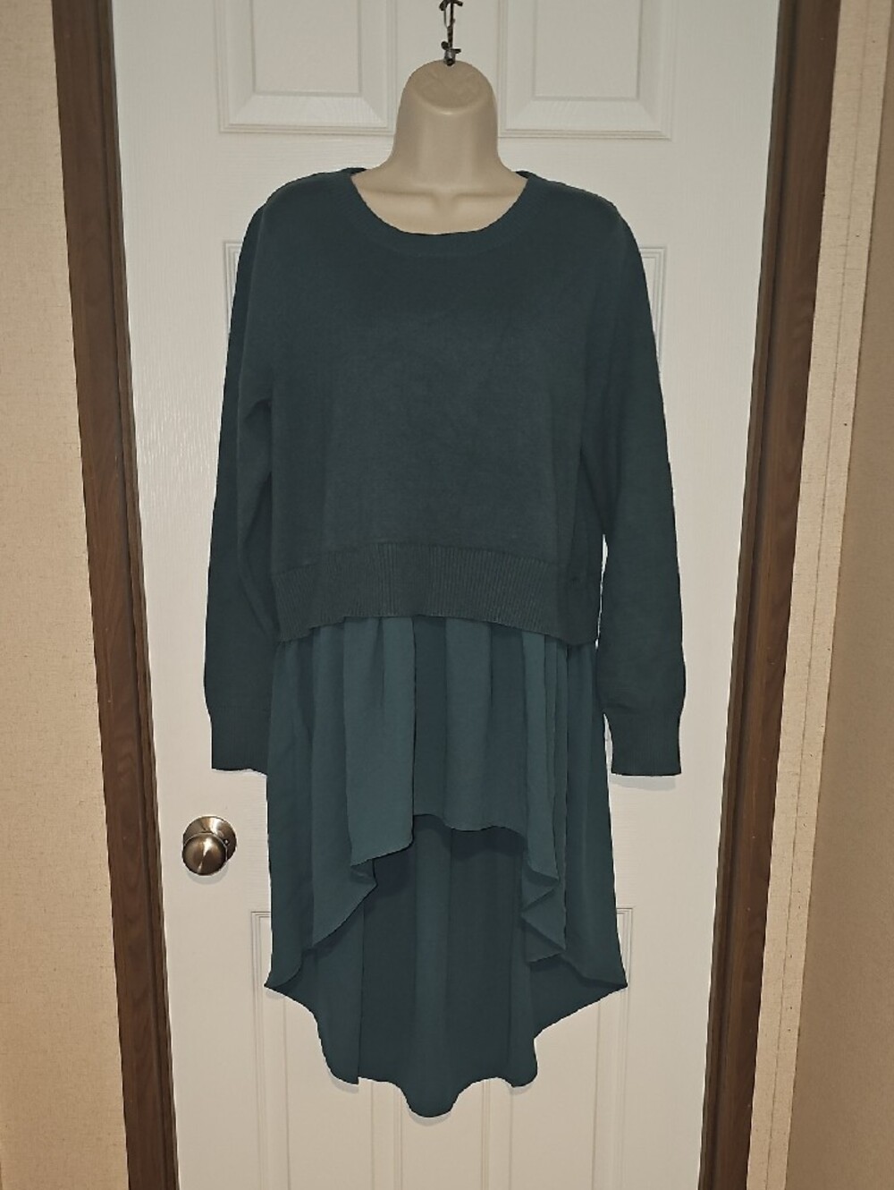 DG2 Women's Large Dark Teal-Green High-Low Dress Top Used